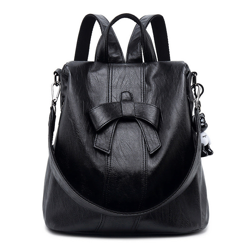 Women's Backpack New Korean Style Fashion Multipurpose Cute Bow Travel Product information: Lining texture: Polyester Applicable scenarios: Daily matching Color: brown, black Hardness: soft Material: PU Bag internal structure: zipper changing bag, mobile