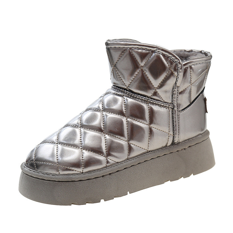 Bottom Soft Leather Brushed Lining Insulated Cotton-padded Shoes Product information: Lining material: artificial plush Color: black, beige, gray Upper height: low top Heel height: mid heel (3-5CM) Upper height: 9.5CM Heel height: 4.5CM Size: 35, 36, 37,