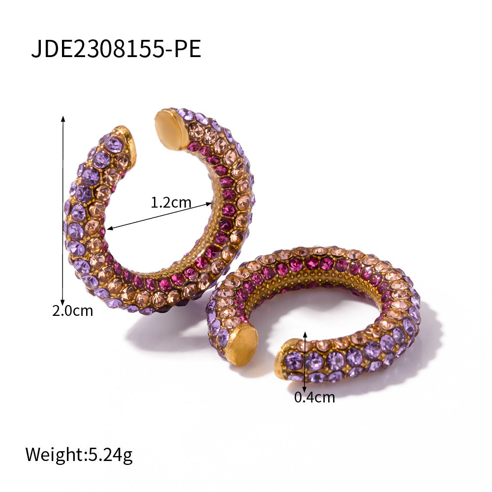 Stainless Steel Diamond Ear Clip Creative Product information: Treatment Process: Diamond Color: JDE2308155-BE,JDE2308155-GN,JDE2308155-KB,JDE2308155-WT,JDE2308155-YE,JDE2308155-PE Applicable population: Female Material: Stainless steel Shape: Geometry Po