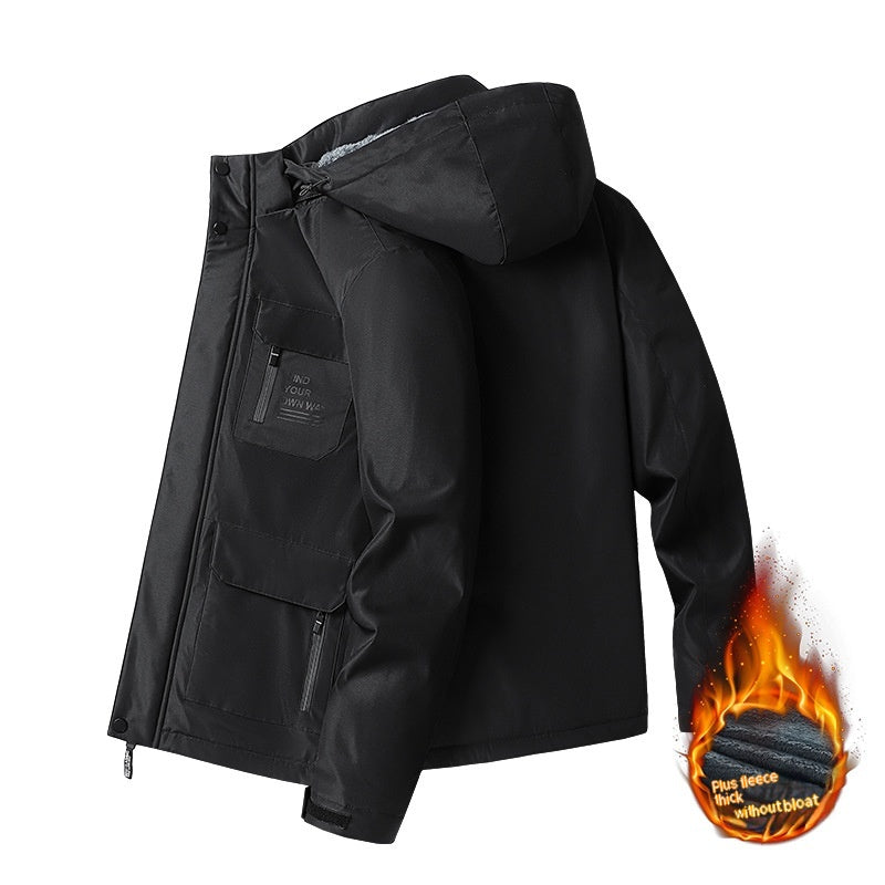 Lambswool Men's Fleece-lined Warm Breathable Jacket Product information: Color: black, dark blue, gray Suitable for people: Youth Size: M,L,XL,2XL,3XL,4XL,5XL Version: Loose Lining component content: 100 Thickness: thickening Fabric name: Polyester Fiber
