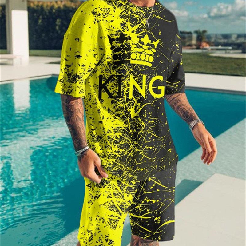 Men's Casual Simple T-Shirt Shorts Set Product information: Style: street fashion Main fabric composition: polyester fiber (polyester) Pattern: Floral Version: Slim fit Style: Hedging Collar Type: Lapel Sleeve length: short sleeve Color: TZ-19 Size: XS, S