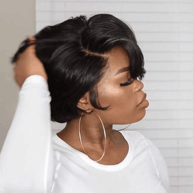 Short Bob Wig Lace Frontal Wigs For Black Women Human Hair Product information: Hair material: high temperature wire Efficacy: change hairstyle Color: black Packing list: Headgear*1 Short Bob Wig Lace Frontal Wigs For Black Women Human Hair Product inform