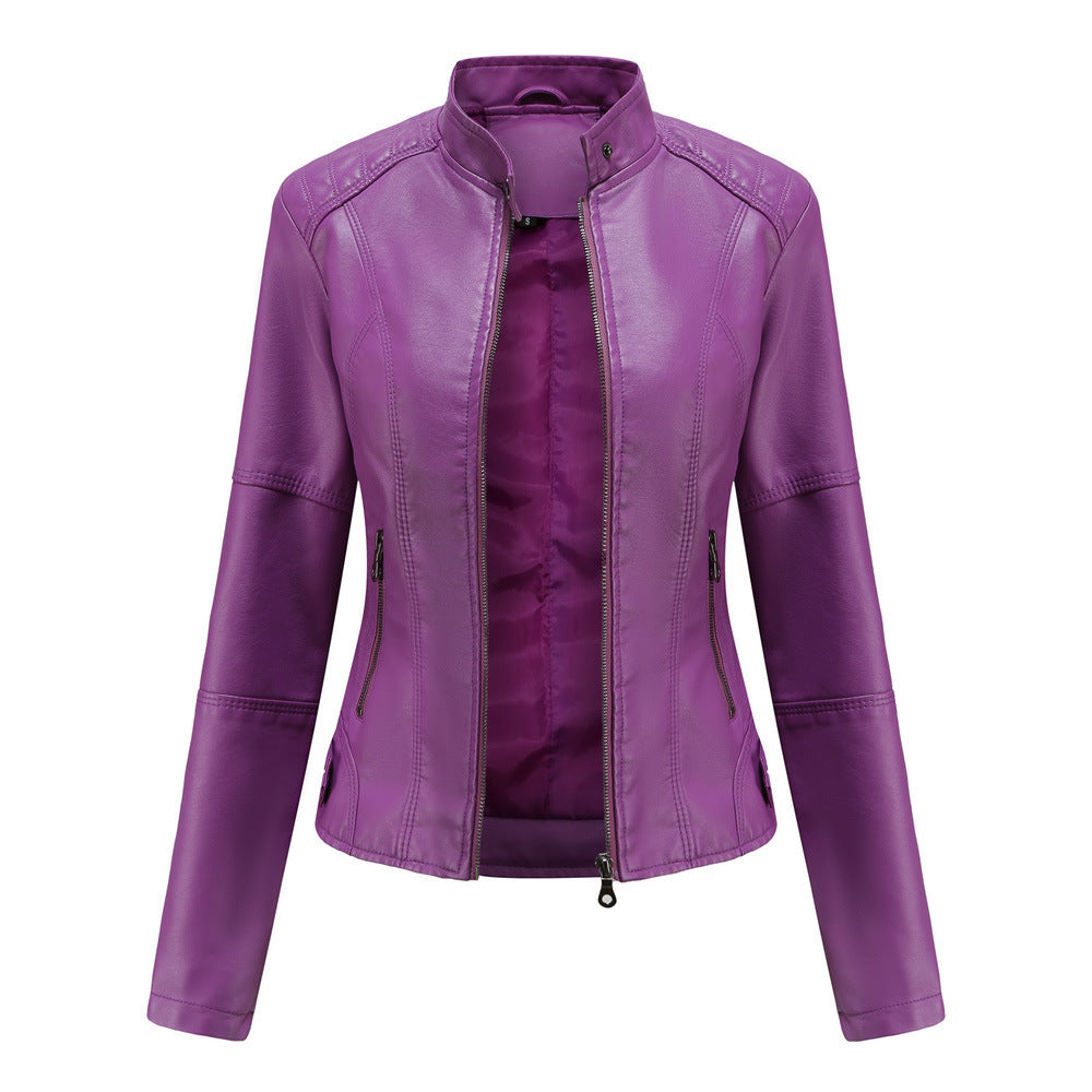 European And American Women's Leather Jackets Product information: Style: leisure Length of clothing: ordinary models (50cm<length of clothing≤65cm) Collar type: stand-up collar Popular elements: three-dimensional decoration Leather classification: imitat
