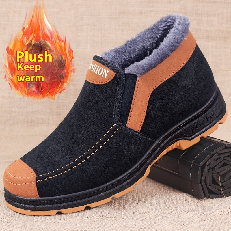Men's Traditional Cotton Shoes Warm With Velvet Product information: Pattern: stitching Heel shape: Platform Size: 39,40,41,42,43,44 Sole material: Plastic Popular elements: sewing line Style: thick cotton boots Toe holder shape: round head Shoe Upper mat