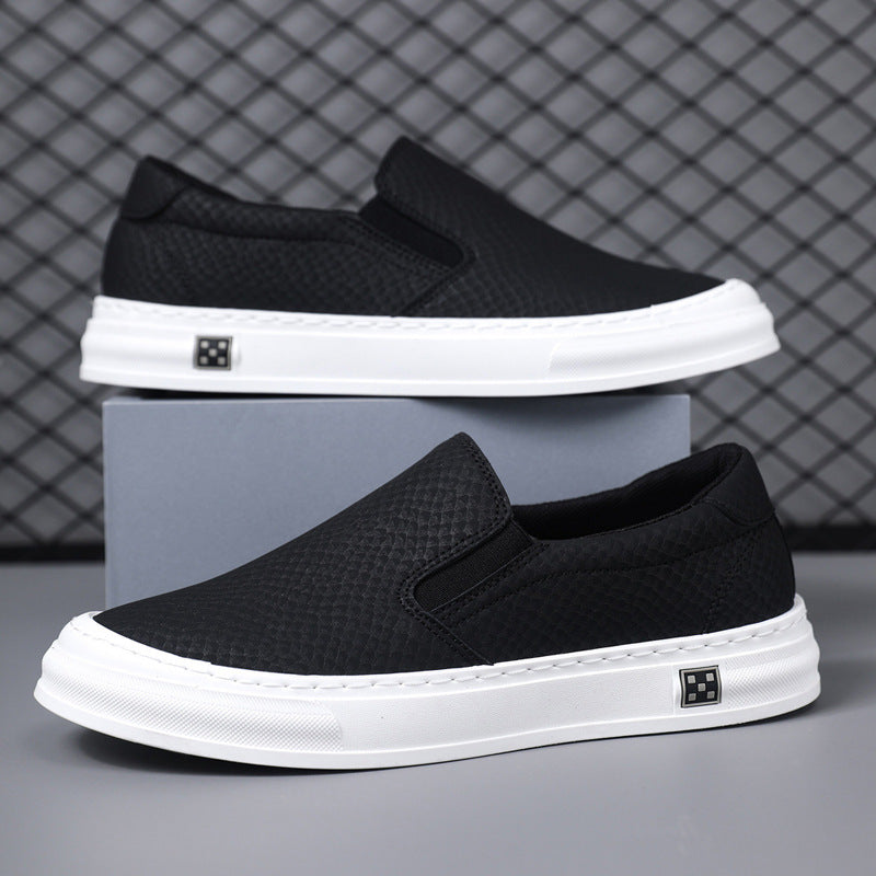 Men's Shoes Low-top Slip-on Slip-on Sneakers Product information: Pattern: solid color Applicable sports: Universal Lining material: Mesh Color: white, black Upper height: low top Heel height: flat heel Heel shape: flat heel Size: 39, 40, 41, 42, 43, 44 S
