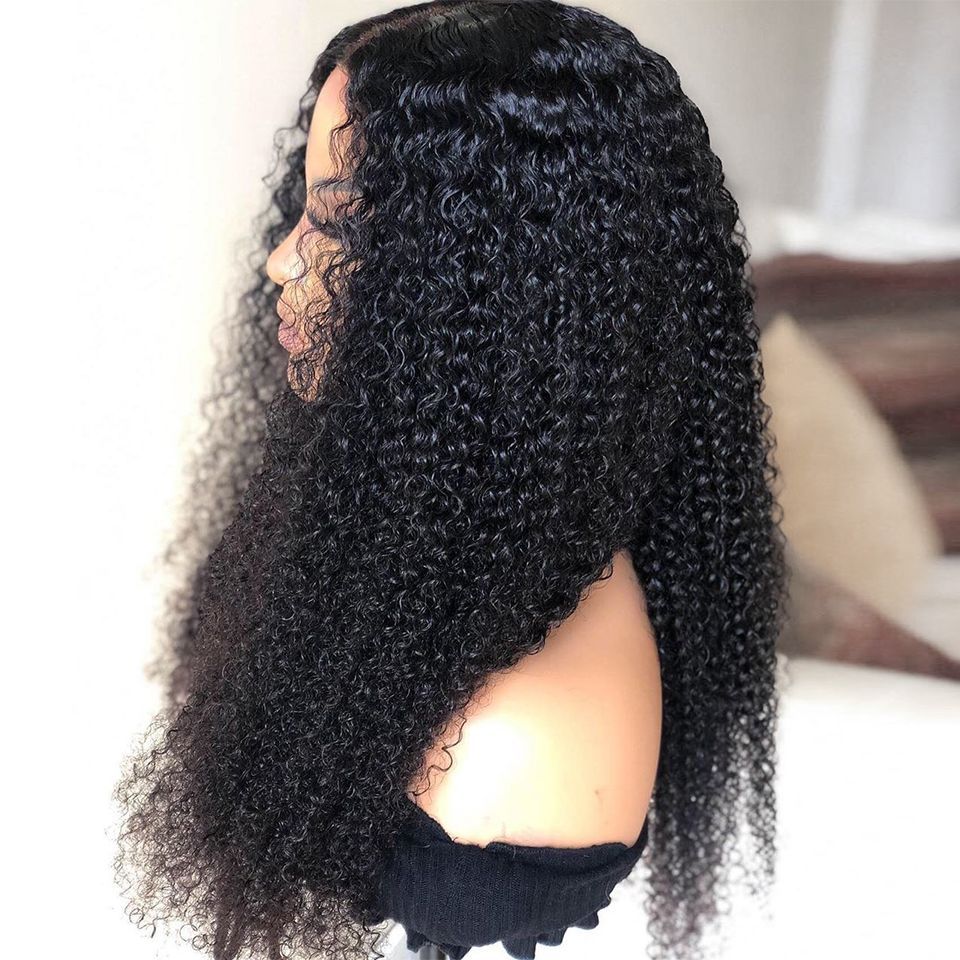Density Long Kinky Curly Wig Lace Front Human Hair Fluffy Product Information: Hair material: high temperature wire Wig hairstyle: long curly hair Style: sweet and cute color:black Size Information 16 inches 18 inches 20 inches 22 inches 24 inches 26 inch