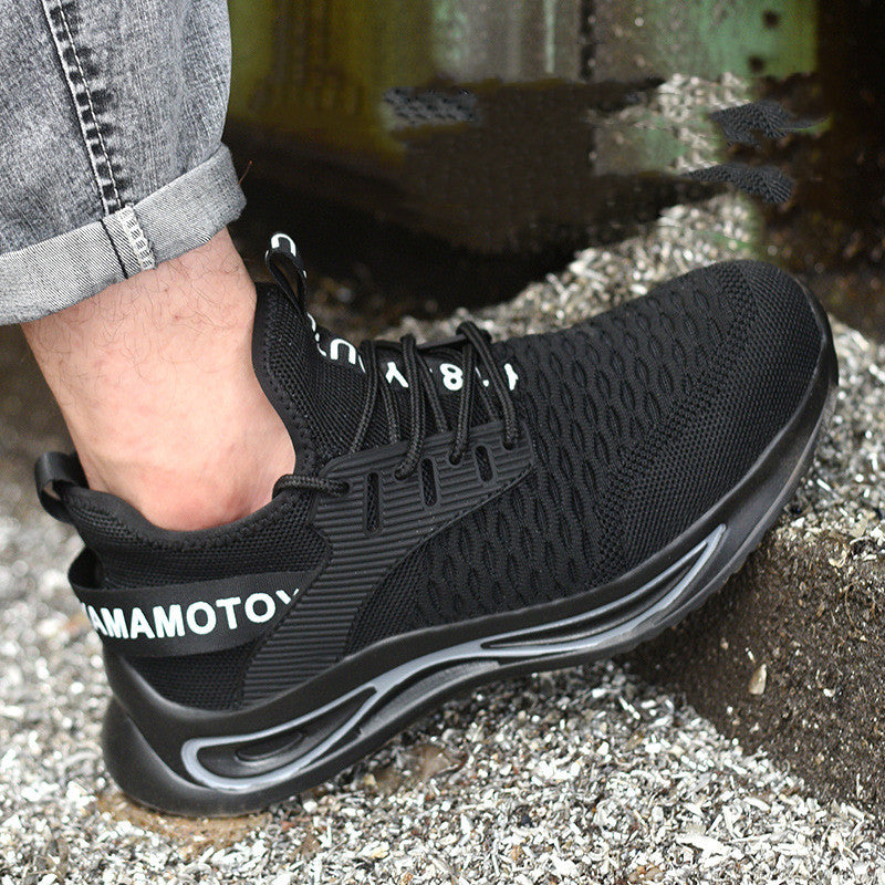 Ultra-light Steel Toe Anti-piercing Work Shoes Product information : Color: 803 black anti-smash and anti-puncture Function : Puncture damage Material: fly woven Upper style: low Scope of use: factories, construction sites, mines, steel, smelting, chemica