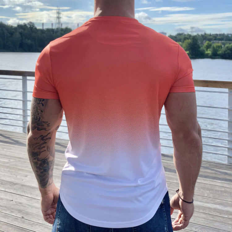 European And American New Men's Casual Round Neck Short Sleeve T-shirt Product information: Style: street Main fabric composition: polyester fiber (polyester) Pattern: Digital Printing Version: Slim fit Style: Hedging Neckline shape: round neck Sleeve len
