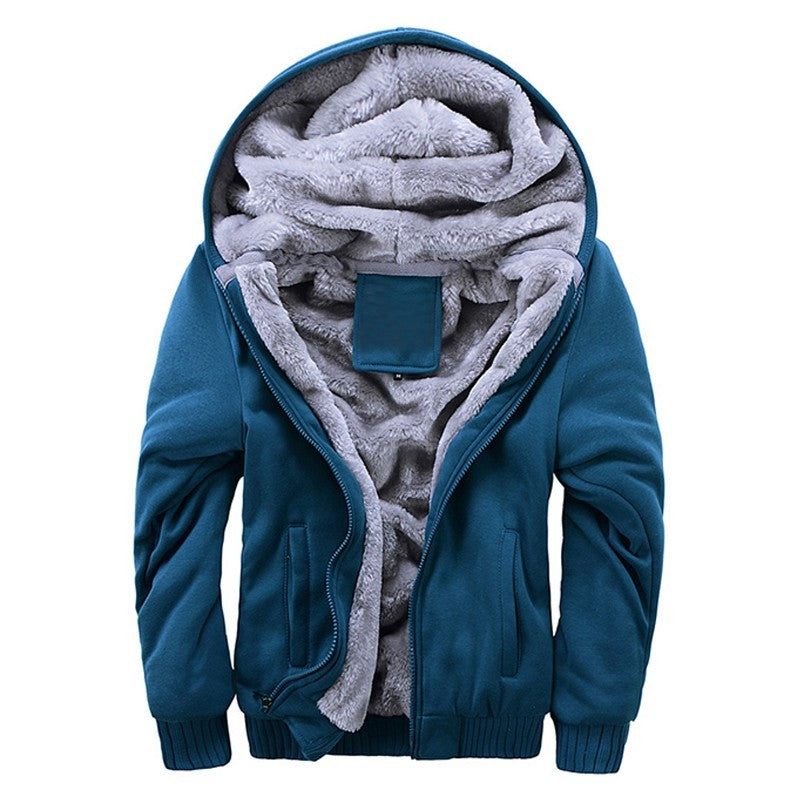 Plus Fleece Sweater Men S Casual Sport Fleece Hooded Jackets Product Information: Style: cardigan Material: Cotton Collar type: Hooded pattern: plain Clothing placket: zipper Clothing pocket style: Ming series patch pocket Clothing style details: zipper d