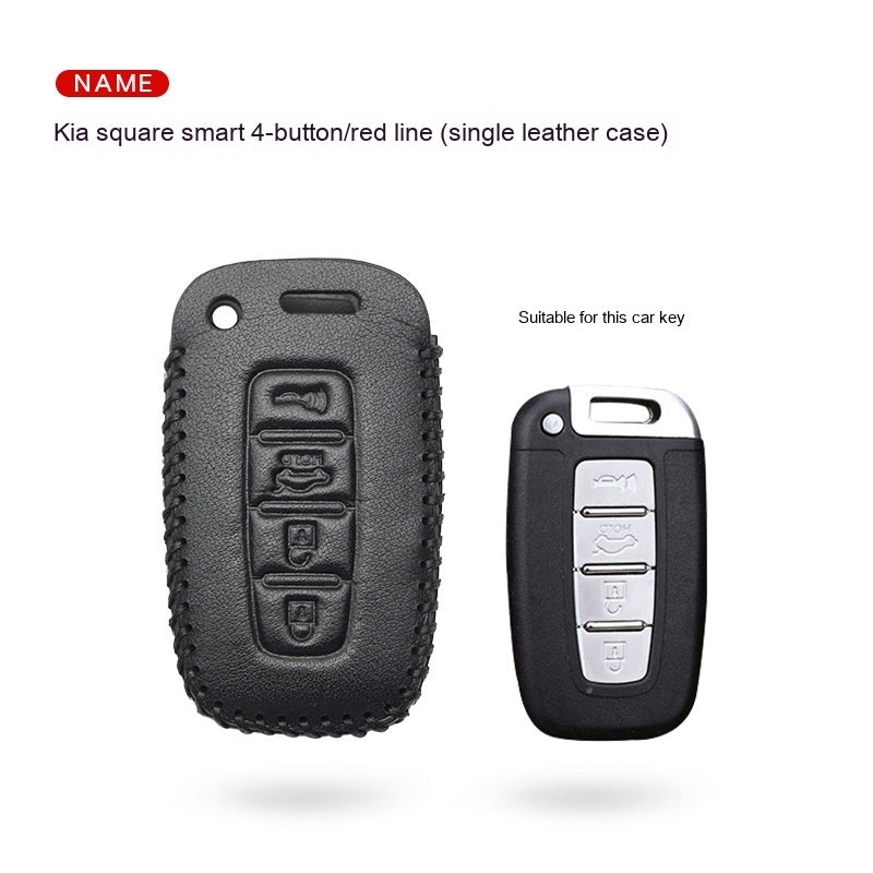 Car Key Genuine Leather Key Case Cover Product information: Material: First layer cowhide Color classification: Kia Intelligence 3 key (red line buckle), Kia Intelligence 3 key (black line buckle), Kia Intelligence 3 key (red line single leather case), ki