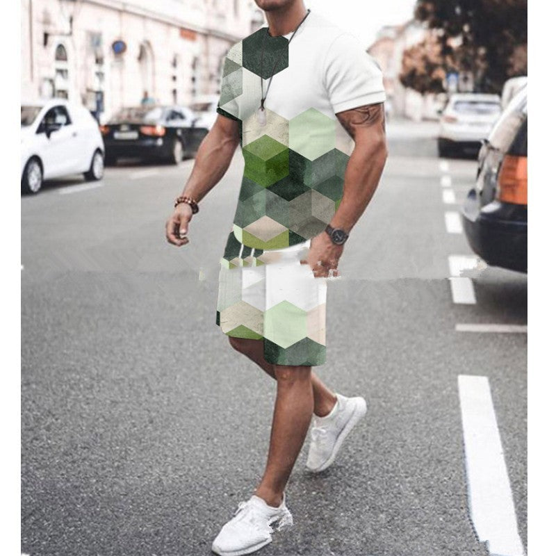 European And American Summer T-shirt Shorts Set Product information: Pattern: Geometry Color: 1,2,3,4,5,6 Suitable height: S,M,L,XL,XXL,XXXL,4XL Fabric name: Polyester Style: Sports Size: Note: 1. Asian sizes are 1 to 2 sizes smaller than European and Ame