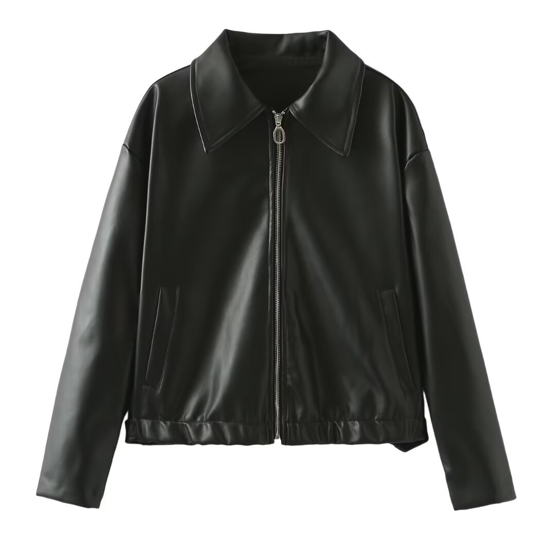 Solid Color Lapel Zipper Jacket Fashion Casual Long Sleeve Leather Coat Tops Women Clothing Overview: Unique design, stylish and beautiful. Good material, comfortable wear. A variety of colors, any choice. Product information: Fabric Name: Imitation Leath