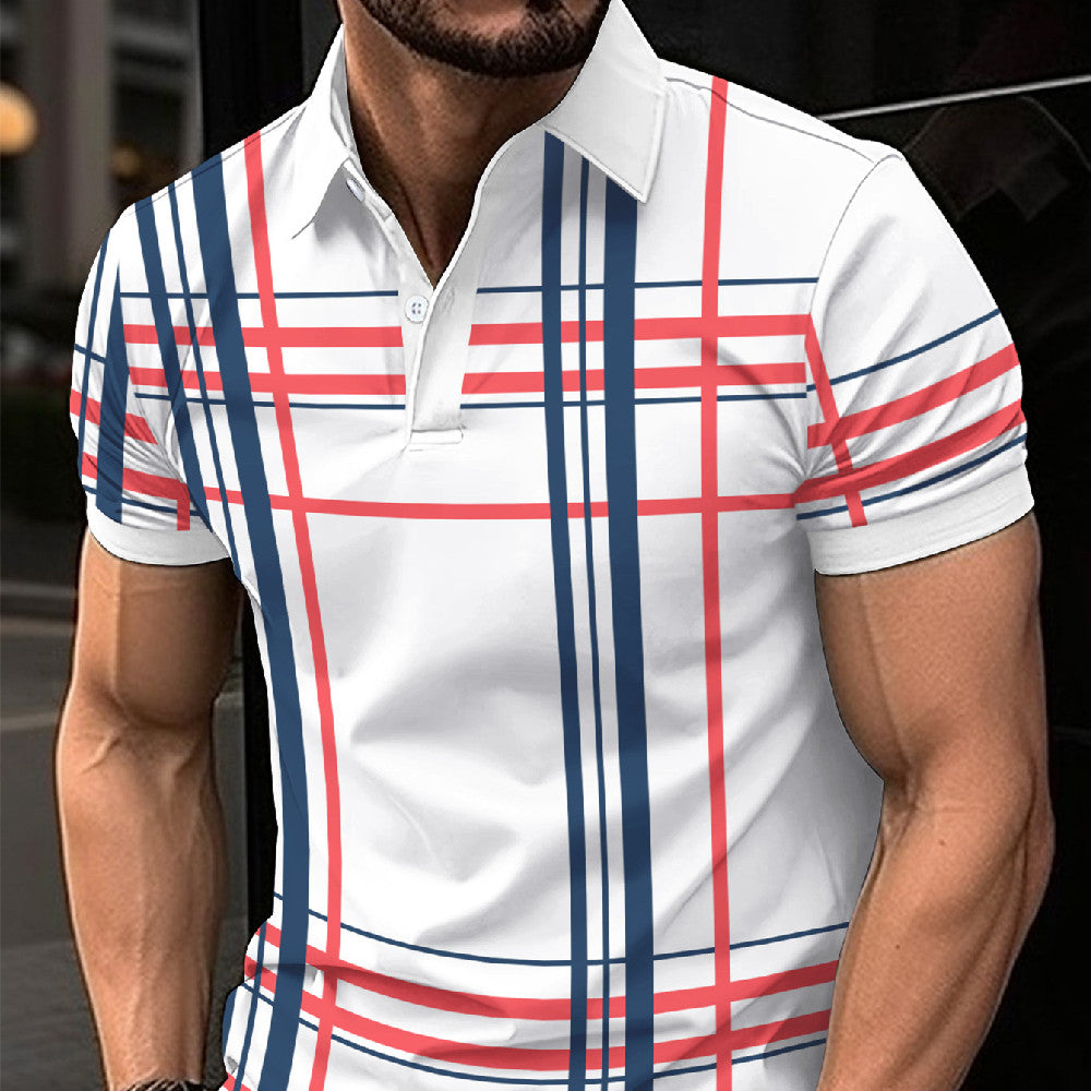 Men's Printed Lapel Button Sport Short Sleeved Shirt Product information: Pattern: Plaid Color: white, gray, navy blue Size: S,M,L,XL,XXL,XXXL Style: slim fit Applicable scenarios: Leisure Main fabric composition: Polyester Fiber (polyester) Size: Note: 1