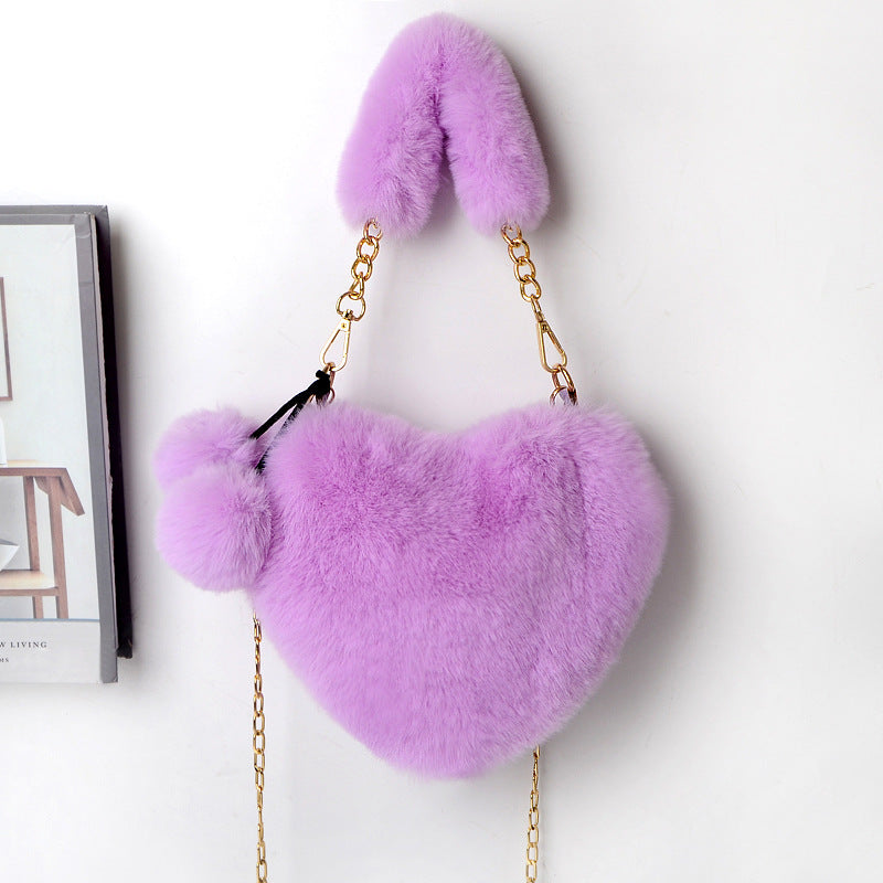 Love Bags Soft Plush Handbags Women Valentine's Day Party Bag Product information: Style: fresh and sweet Material: plush Luggage trend style: fur bag Bag size: medium Lining texture: synthetic leather Bag shape: heart Opening method: zipper Pattern: soli