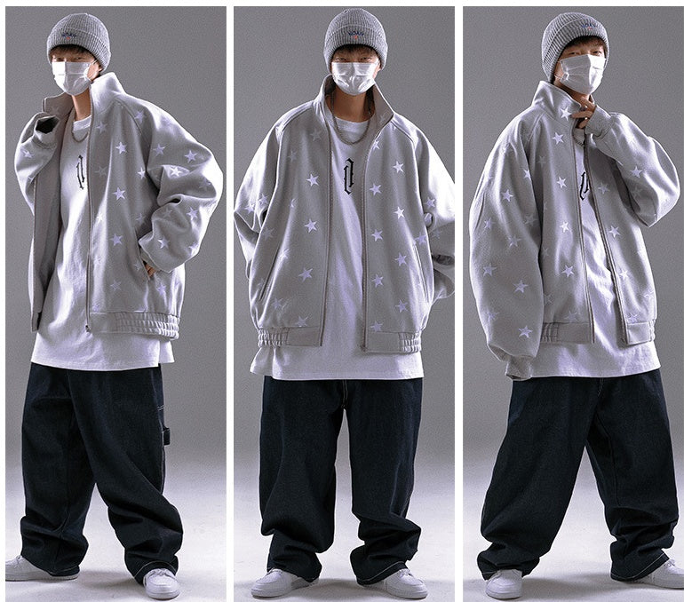 Autumn New Cardigans Star Hoodie Men Loose Product Information: Style: youth is popular Main fabric composition: cotton Version: Loose Suitable for: young people Collar type: standing collar Sleeve length: Long sleeves Thickness: thickened Size Informatio