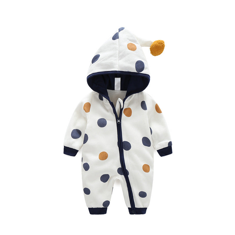 Cotton Printed Baby Hooded Crawling Bodysuit Product information: Security level: Class A Fabric name: Cotton Suitable seasons: spring and autumn, winter, spring, autumn Suitable age: Infants and children (0-2 years old) Applicable gender: neutral/male an
