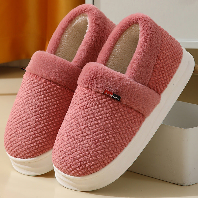 Men's Cotton Shoes With Heel Winter Warm Thick Sole Plush Slippers Women Indoor Garden Outerwear Plus Velvet Slipper For Couple Product information: Sole Material:PVC Function:Warm Upper Material:Suede Sole Craftsmanship:Sewing Shoes Midsole material: EVA