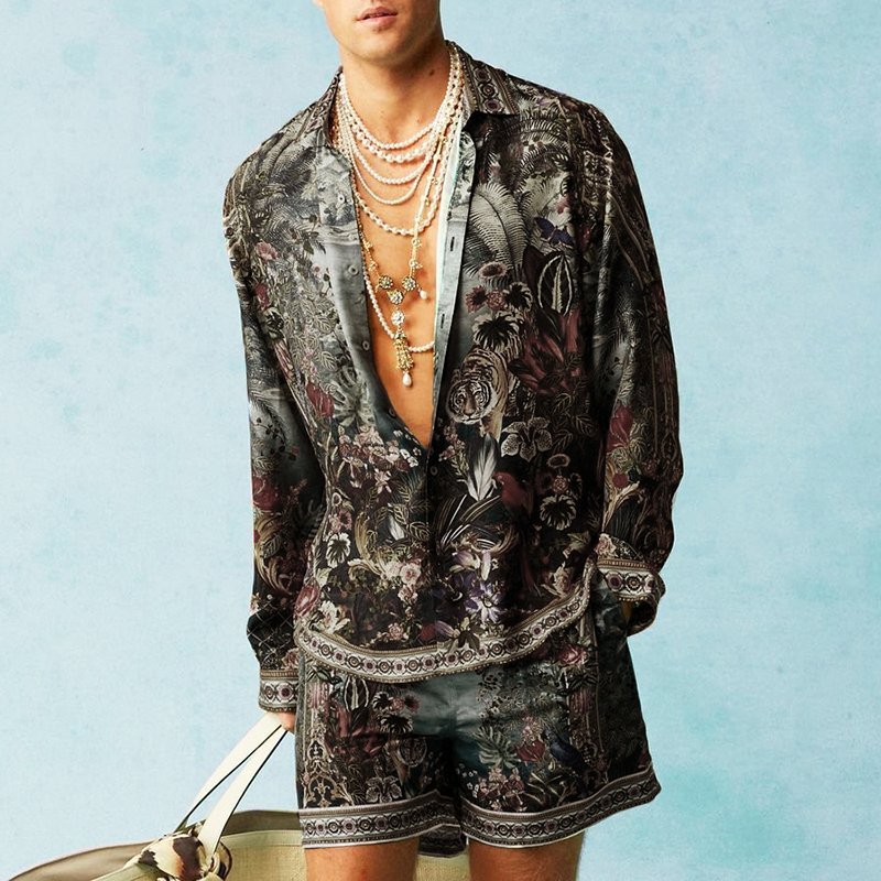 Loose Shirt Casual Men's Shorts Long Sleeve Suit Product information: Material:Polyester Fiber (Polyester) Style:Hong Kong style Features:printing Colour:Dark Gray Size Information: Size:S/M/L/XL/XXL/3XL Size Shoulde Bust Top Length Waist Hip Length S 45