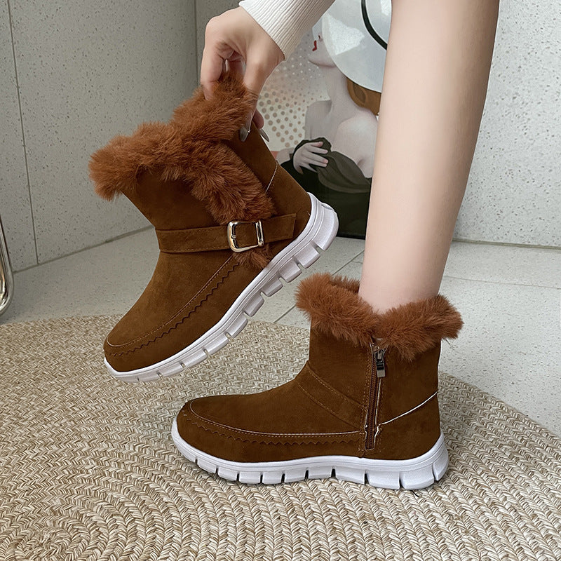 New Snow Boots Winter Warm Thickened Solid Color Plush Ankle Boots With Buckle Design Plus Velvet Flat Shoes For Women Overview: Unique design, stylish and beautiful. Good material, comfortable wear. A variety of colors, any choice. Product information: U