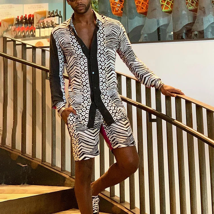 Fashion Long Sleeve Shirt Casual Shorts Two-piece Set Product information: Color: G60Z12,G60Z30,G60Z35,G60Z36,G60Z42,G60Z45,G60Z48,G60Z49,G60Z52,G60Z57,G60Z62,G60Z64,G60Z70,G60Z73,G60Z74,G60Z77,G60Z79,G60Z90,G60Z92,g60Z93, G60Z96,G60Z102,G60Z103,G60Z105,G