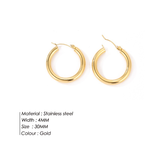 Broad Round Hoops Product Information: Material: stainless steel Color: Gold Style classification: Fashion commuting Packaging list: Earrings * 1 pair Broad Round Hoops Product Information: Material: stainless steel Color: Gold Style classification: Fashi