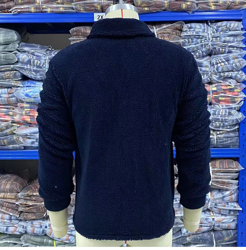Men's Solid Color Double Pocket Lamb Wool Jacket Product information: Pattern: solid color Pocket Style: size stick pocket Color: navy blue Size: M,L,XL,2XL,3XL Sleeve type: regular sleeve Main fabric composition: Spandex Size Information: Unit: cm Note: