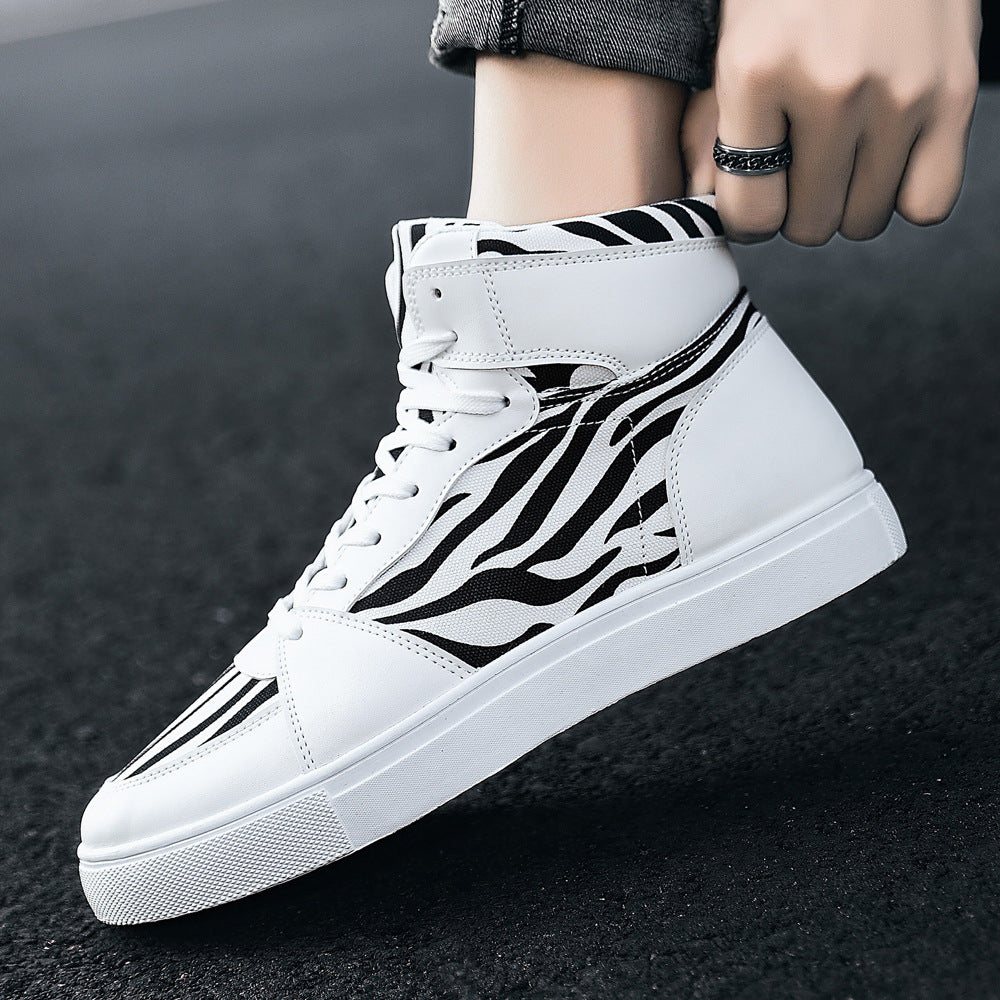 Cross-border Plus Size Men's Shoes Leopard Canvas Shoes Product information: Color: white, black, gray Upper height: high top Heel height: flat heel Heel shape: flat heel Size: 39,40,41,42,43,44,45,46,47 Sole craft: injection moulded shoes Cutting depth: