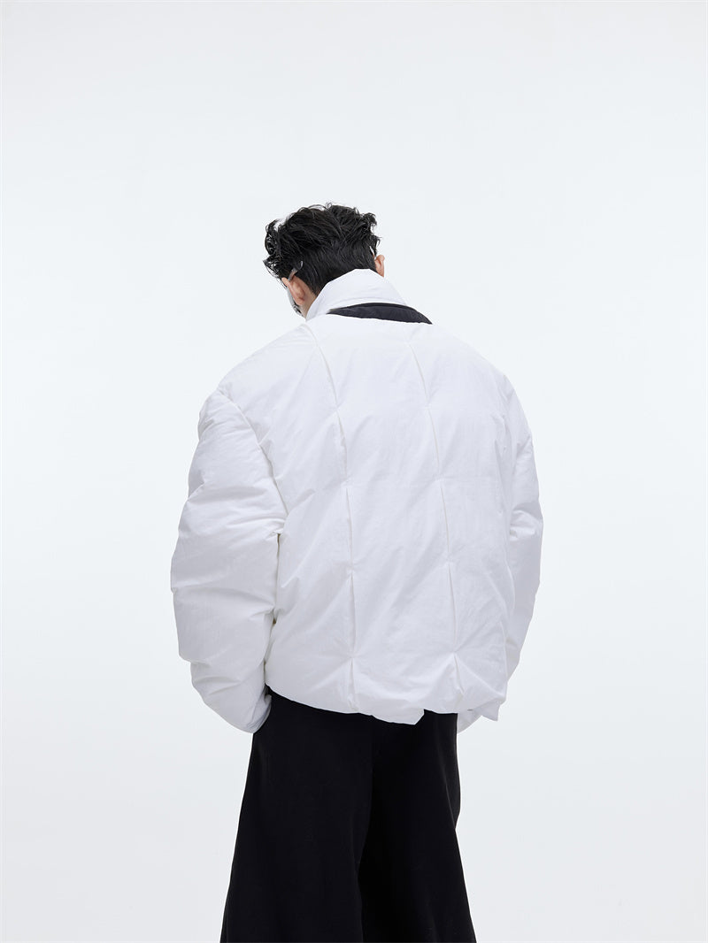 Men Design Cotton-padded Jackets With Scarves Product Details: Function: Warm Fabric classification: composite fabric Color: white and black Version type: Loose type Material composition: polyamide fiber (nylon)100% Length: Short Size information: Size: M