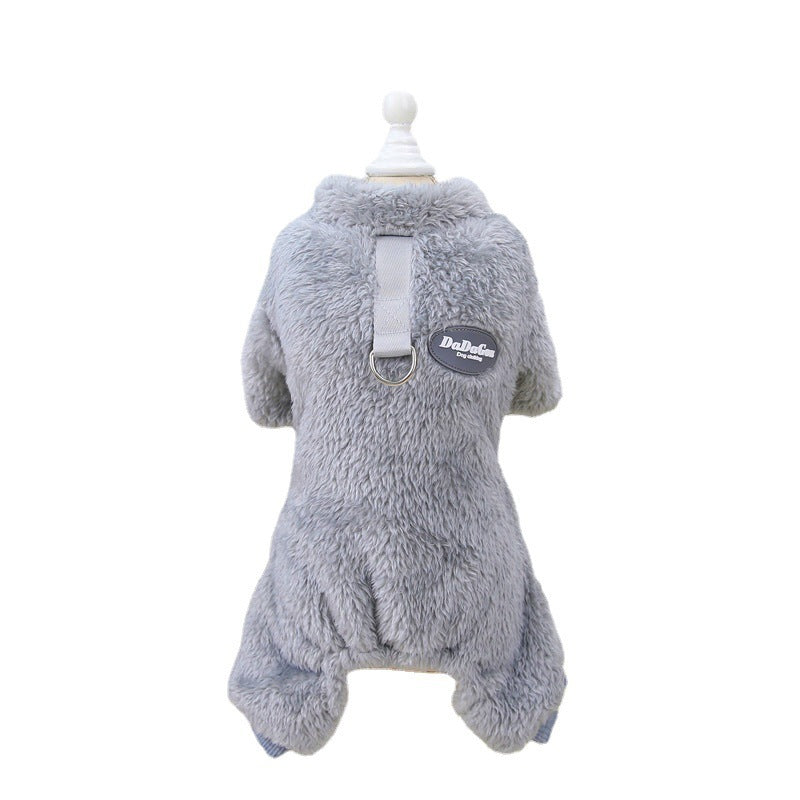 Pet Clothes Dog New Tricolor Pull Loop Four Leg Sweater Winter Keep Warm Product information: Material: coral velvet Product category: quadruped clothes Style: casual Color: 22 tricolor pull loop four leg flannelette brown, 22 tricolor pull loop four leg