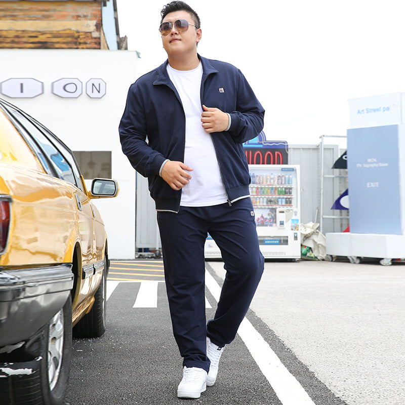 Tracksuit Men Set Autumn Clothes Plus Size Jacket Sport Product information: Length: Trousers Top style: Coat Whether hooded: Not hooded Suitable season: Spring and autumn Applicable scene: Leisure Color: Gray, black, dark blue Size Information: Size: M,