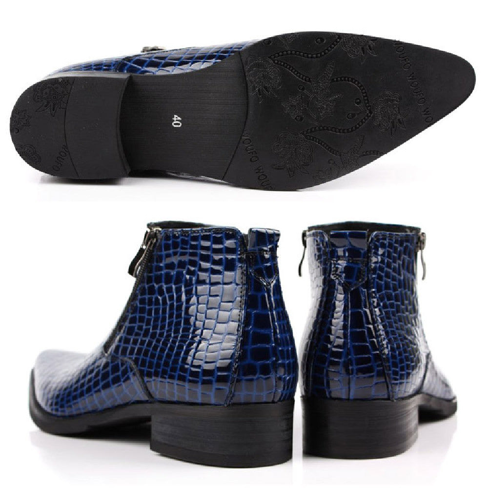 New Men's Formal Leather Shoes Work Boots Product information: Toe shape: pointy Upper height: middle upper Function: shock absorption Color: blue, black, reddish brown Style: Mature Popular elements: sequins, tassels, totems Style: creative trend Sole te