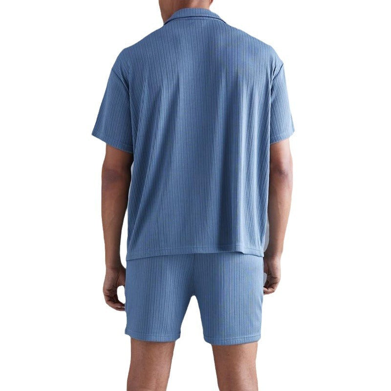 Shirt Shorts Two-piece Set Men's Suit Product information: Color: Sapphire Blue Top sleeve length: short sleeve Pants length: Shorts Size: S,M,L,XL,XXL,XXXL Main fabric composition: Polyester Fiber (polyester) Size Information: Note: 1. Asian sizes are 1