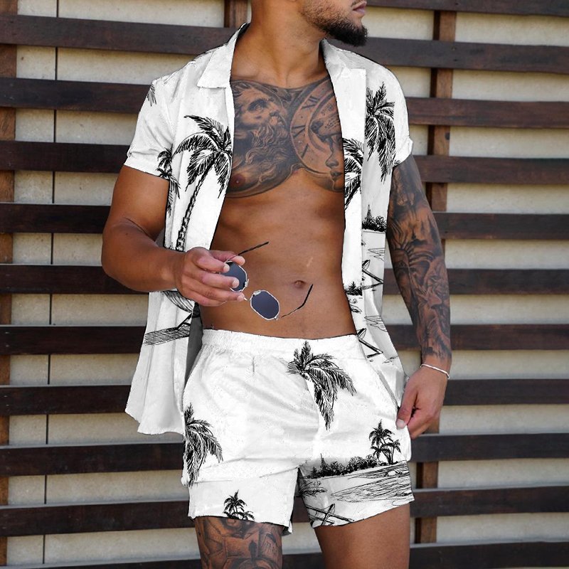Loose Shirt Casual Men's Shorts Short Sleeve Suit Product information: Material:Polyester Fiber (Polyester) Style:Hong Kong style Features:printing Colour:White Size Information: Size: S/M/L/XL/XXL/3XL Note: 1. Asian sizes are 1 to 2 sizes smaller than Eu