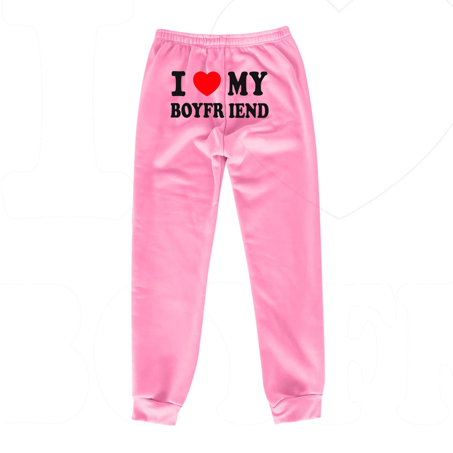 I Love MY BOYFRIEND Printed Trousers Casual Sweatpants Men And Women Sports Pants Overview: Unique design, stylish and beautiful. Good material, comfortable wear. A variety of colors, any choice. Product information: Thickness: thick fabric name: Polyeste