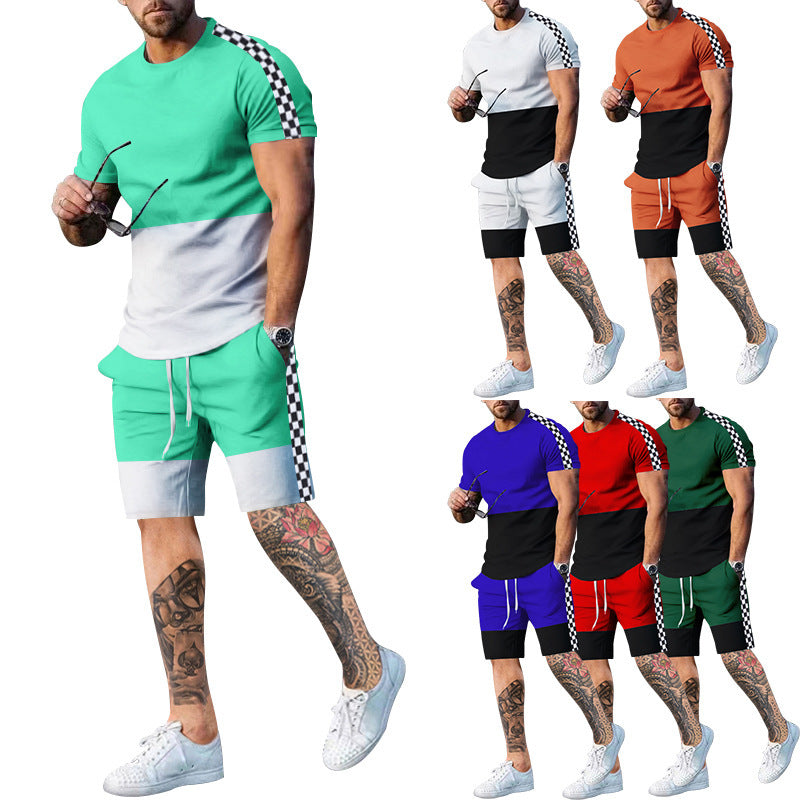 Digital Printed Contrast Casual T-shirt Set Product information : Upper sleeve length: short sleeve Hooded or not: not hooded. Main fabric composition: polyester fiber (polyester) Content of main fabric components: 65(%) Color: white, sapphire blue, red,