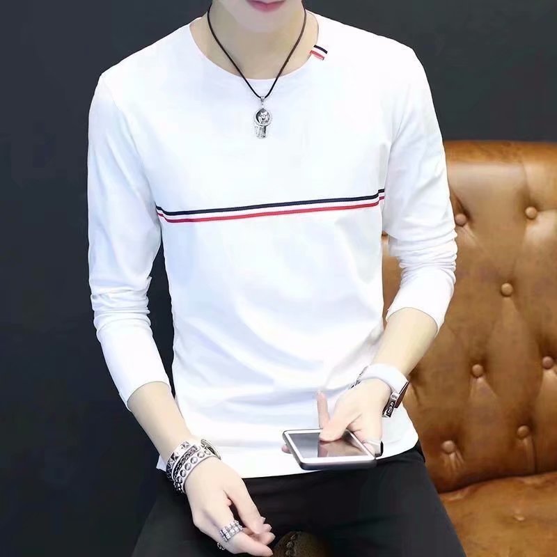 Men's Long Sleeve T-shirt Men's Casual Slim Cotton Product information: Style: youthful and popular Pattern: stripes Edition type: Slim type Suitable for the crowd: youth Style: cardigan Collar type: high collar / pile collar Sleeve length: long sleeve Wh