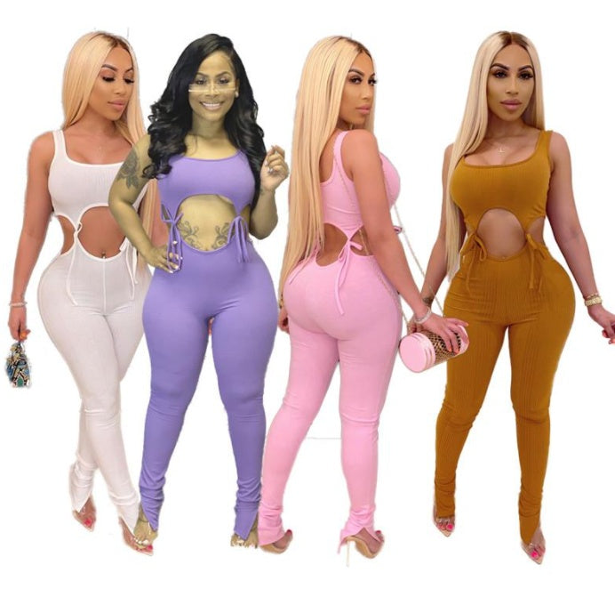 The New Style Fashion Street Style Temperament Bandage Sleeveless Jumpsuit Women Product information: Material: Polyester fiber (polyester) Style: Casual Features: Rompers Colour: White, red, black, pink, brown, light purple Size Information: Size: S/M/L/