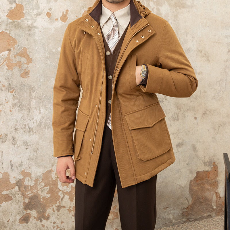 Men's Slim Hooded Casual Jacket Product Information: Fabric category: cotton Pattern: Solid color Color: Brown Material: Polyester 47% cotton 20% wool 20% Other materials 10% polyurethane elastic fiber (spandex)3% Size information: Size: M L XL 2XL 3XL No