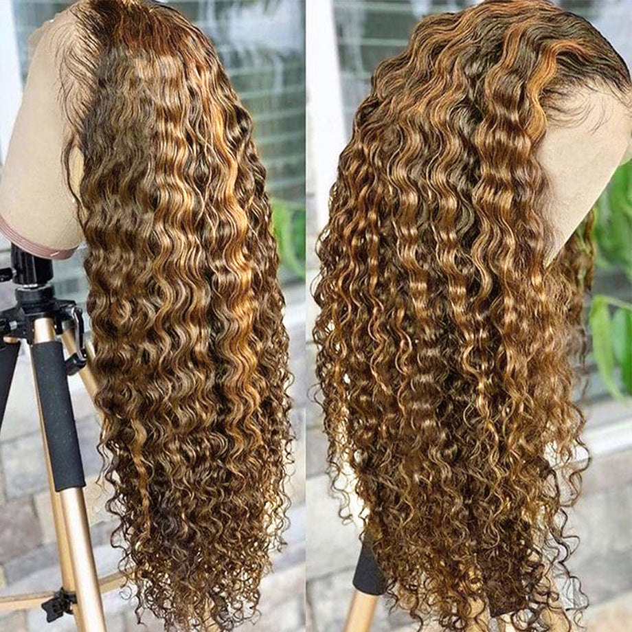 Real Hair Highlighting Headgear Lace Frontal Wi Product information: Material: human hair Processing technology: mechanism Style: star fashion Color: 180% density Features: You can get a natural hairline, natural and comfortable Packing list: Real hair wi