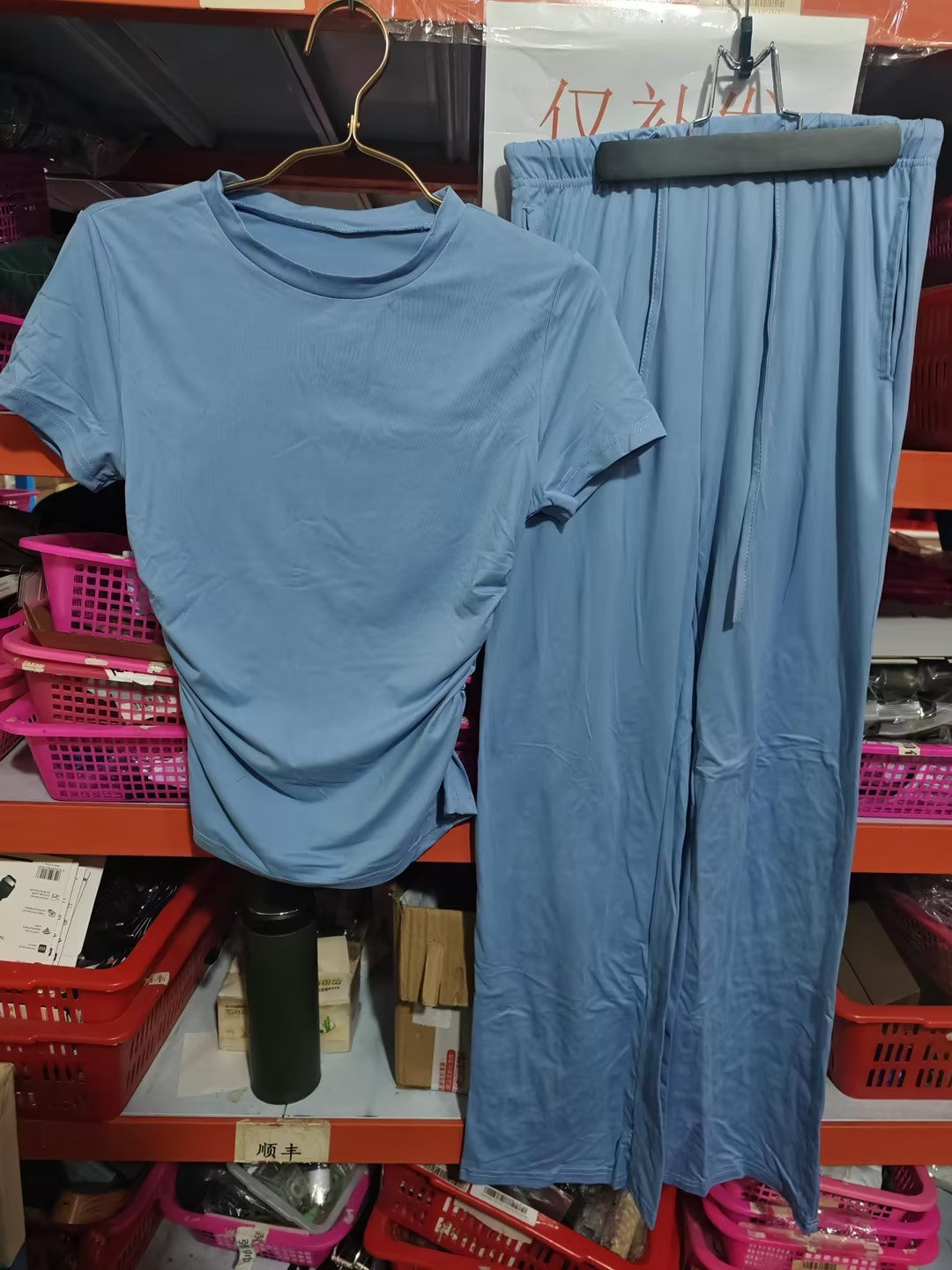 2pcs Solid Color Casual Sports Yoga Suit Short-sleeved Top And High-waisted Drawstring Wide-leg Pants Summer Fashion Set For Womens Clothing Overview: Unique design, stylish and beautiful. Good material, comfortable wear. A variety of colors, any choice.