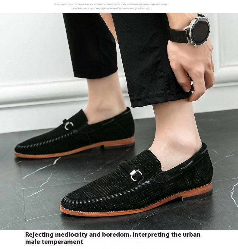 Punching Breathable Slip On Leather Shoes British Product information: Color: brown, green, black Heel height: low heel (1-3CM) Heel shape: Wedge Size: 38, 39, 40, 41, 42, 43, 44, 45, 46, 47 Sole craft: viscose shoes Cutting depth: Middle mouth (7-11CM) S