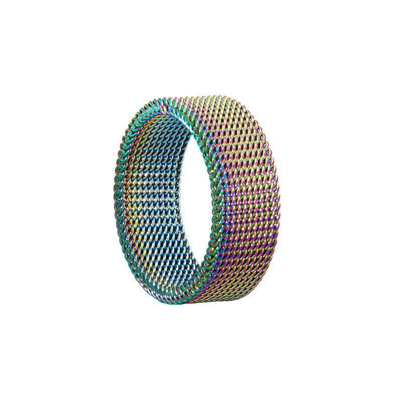 Titanium Steel Woven Mesh Deformation Ring Product information : Material: titanium steel Modeling: geometric type Color: silver, black, gold, rose gold, color Size Information: Size: 6, 7, 8, 9, 10, 11, 12. Packing list: Ring *1 Titanium Steel Woven Mesh