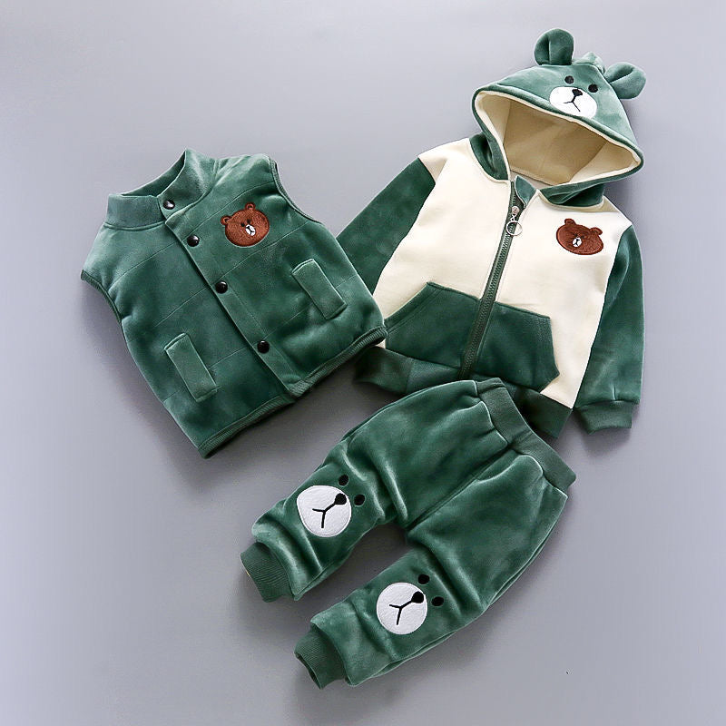 Three-piece Set Of Baby Clothes For Children And Children Product information: Applicable age: 3 months, 6 months, 12 months, 9 months, 18 months, 2 years old, 3 years old, 4 years old Made of: Cotton Style: Korean Pattern: Cartoon anime Clothing placket: