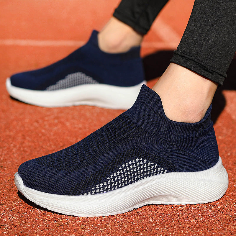 Plus Size Popcorn Flyknit Socks Casual Sneaker Product information: Suitable site: Floor Pattern: solid color Applicable sports: Universal Color: white, black, dark blue Size: 36,37,38,39,40,41,42,43,44,45 Style: Casual Purpose: Other Applicable scenario: