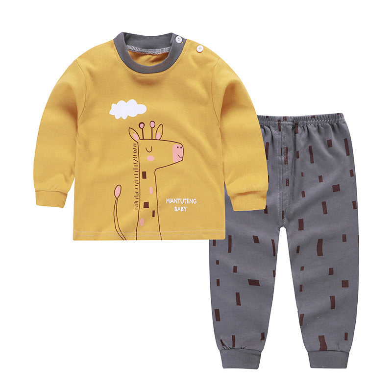 Autumn And Winter Pajamas, Baby Autumn Clothes, Long Trousers, Girls' Home Clothes, Long Sleeves Product information: Material: Pure cotton Style: Casual Features: pajamas Colour: Light gray, Dark gray Size Information: Size: 73 80 90 100 110 120 130(CM)