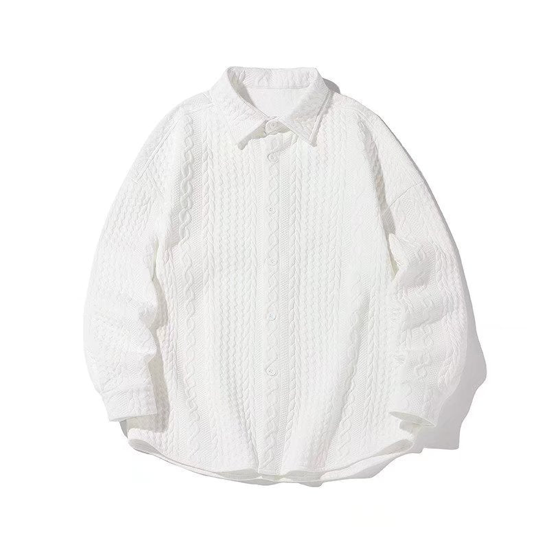 Embossed Shirt Men Loose Lapels Shirt Coat Product information: Color: white, black Size: M,L,XL,XXL Thickness: ordinary Fabric name: cotton blend Main fabric composition: Polyester Fiber Sleeve length: long sleeve Size: Packing list: 1*Coat Product Image