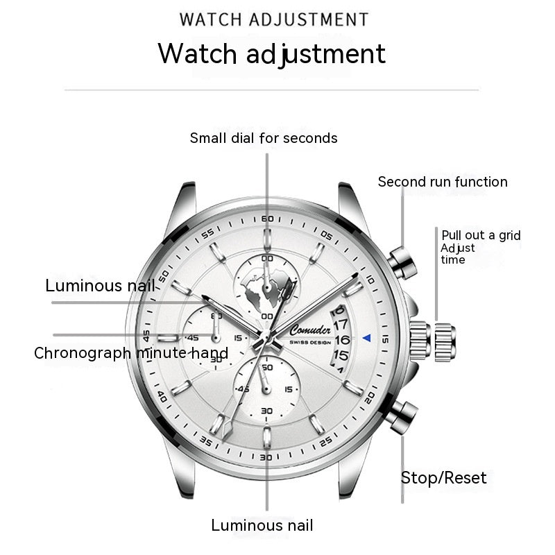 Full-automatic Waterproof Luminous Calendar Watch Product information: Color: 209 black leather silver shell white surface, 209 black leather silver shell black surface, 209 black leather rose shell black surface, 209 black leather black cover black surfa