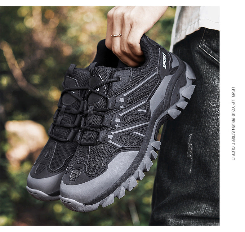 Men's Casual Anti Slip And Wear-resistant Hiking Shoes Product information: Applicable site: ground, field, hard ground, soil field, Mountain area Lining material: Mesh Color: Black 2206, purplish red 2206, gray 2206, Brown 2206 Upper height: low top Heel