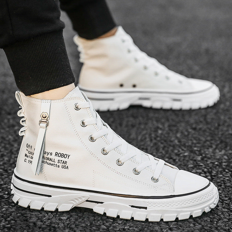 Canvas Shoes, Breathable Thick Sole, Board Shoes, Gaobang Casual Shoes Product information Pattern: plain Upper material: canvas Sole Material: Rubber Inside material: mesh Opening depth: middle mouth (7-11CM) Upper height: high Toe shape: round toe Heel