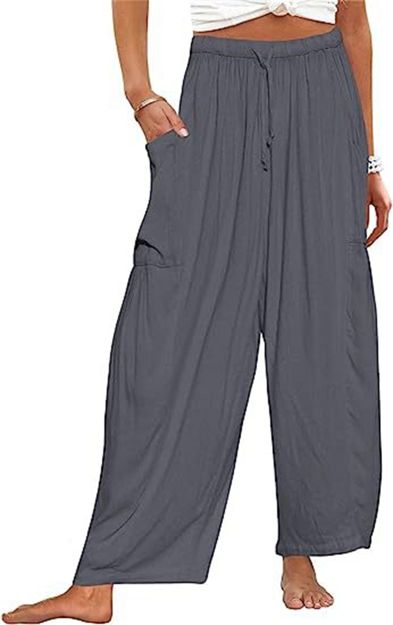 Fashion Wide Leg Pants Summer Loose Elastic High Waist Pleated Trousers Solid Color Womens Clothing Product information: Material:Polyester + Spandex Size Information: Packing list: Trousers*1 Product Image: Fashion Wide Leg Pants Summer Loose Elastic Hig